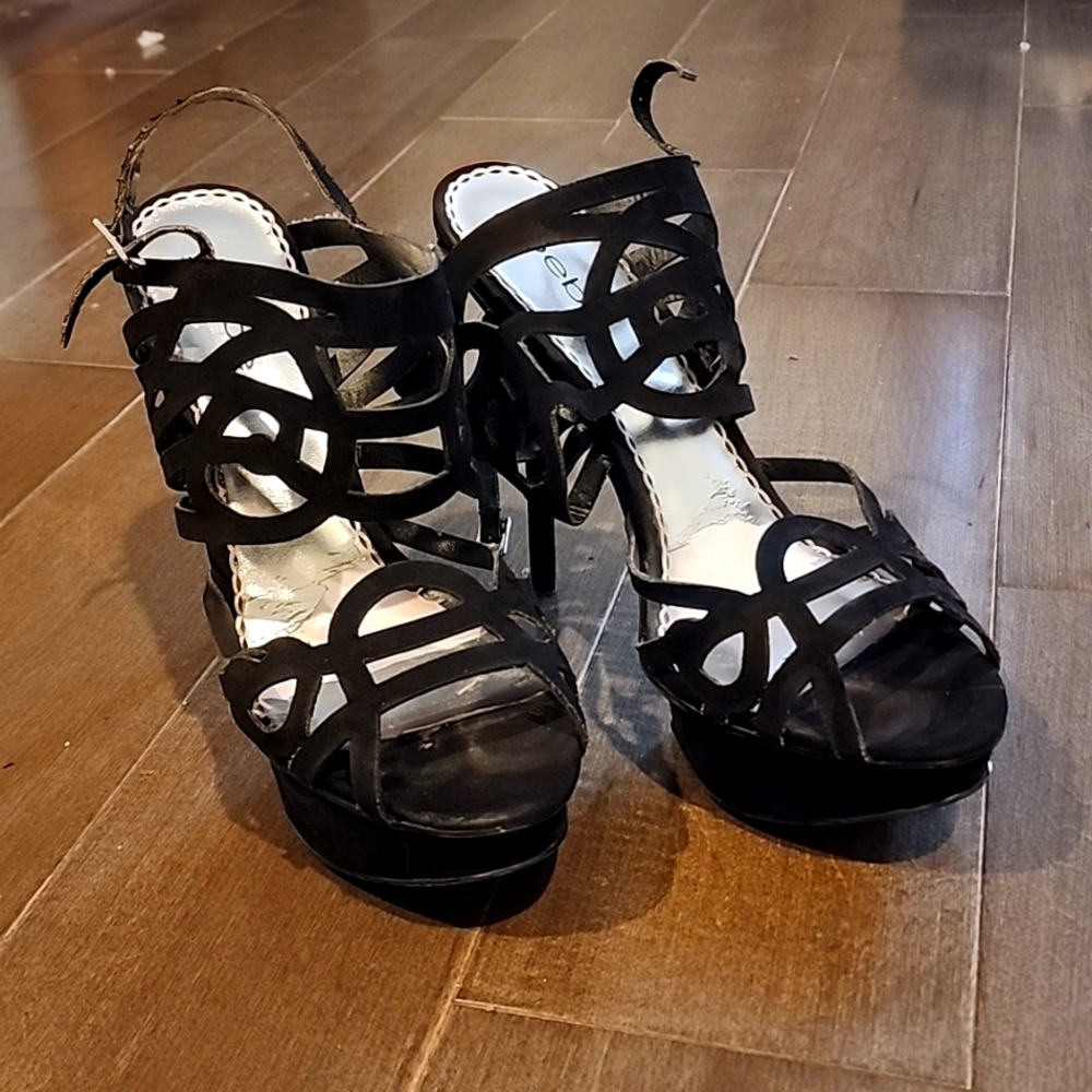 Bebe Suede Strappy Platform Heels